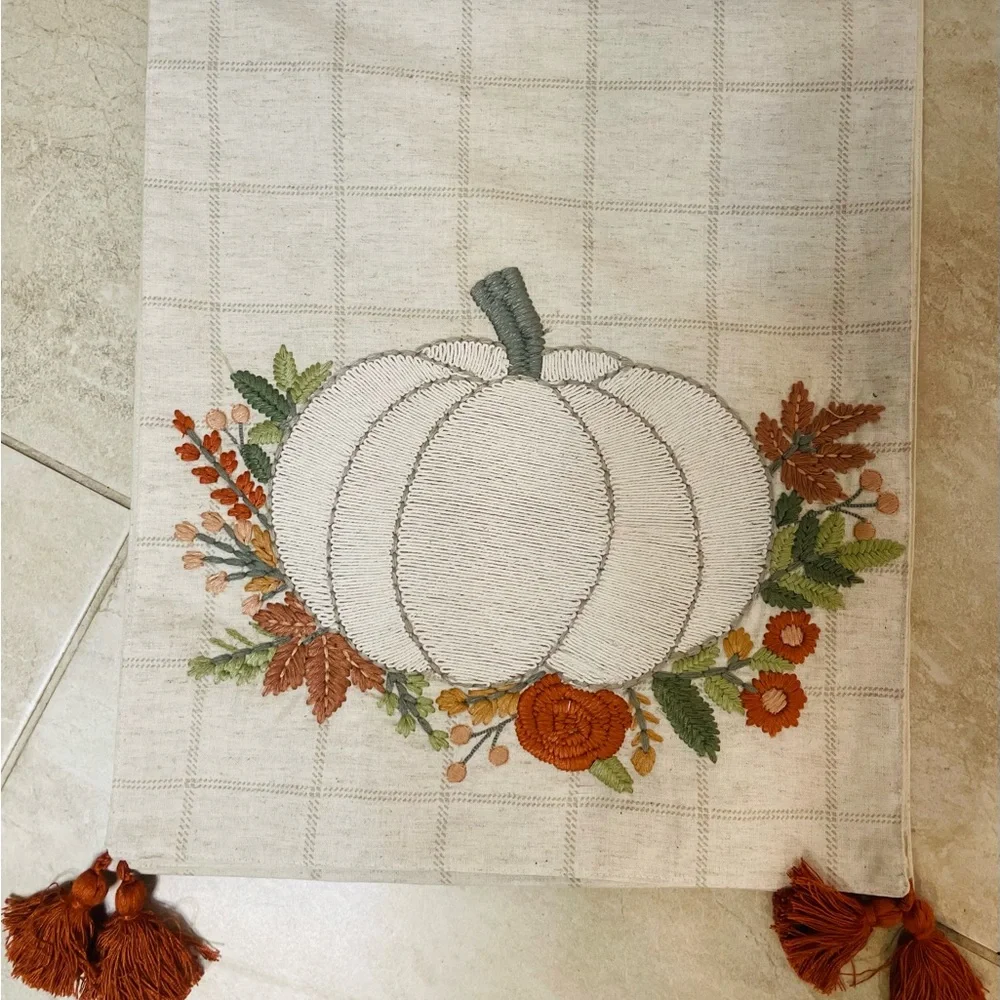 Kirkland Home Windowpane Plaid Pumpkin Table Runner